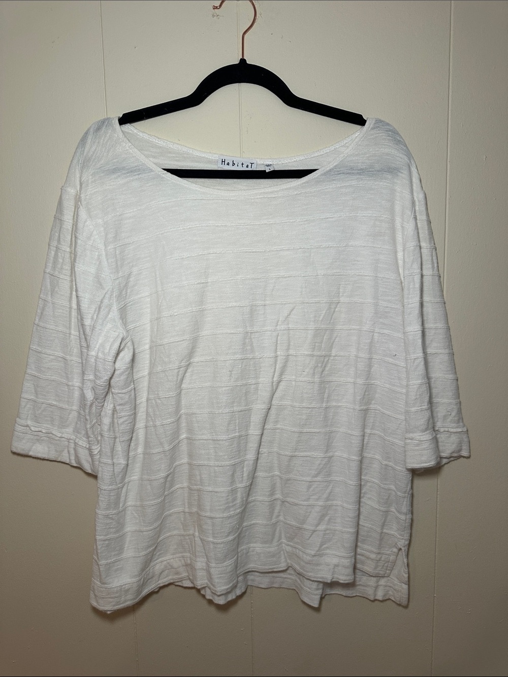 Habitat White Textured Boatneck Elbow Sleeve Top 100% Cotton